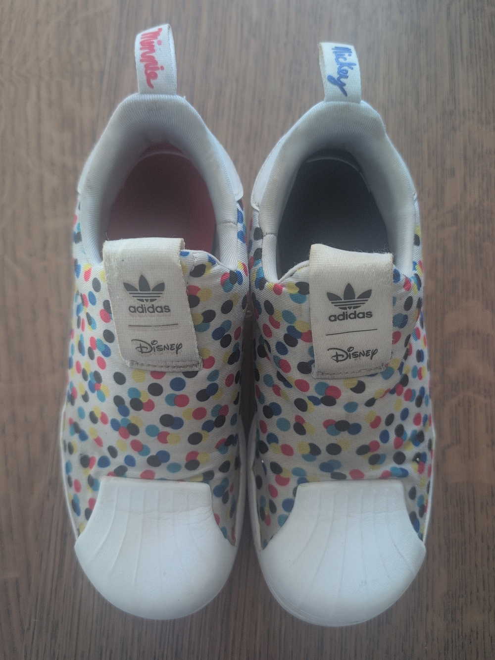 adidas x Disney Kids' White Slip-On Sneakers with Multicolor Polka Dots